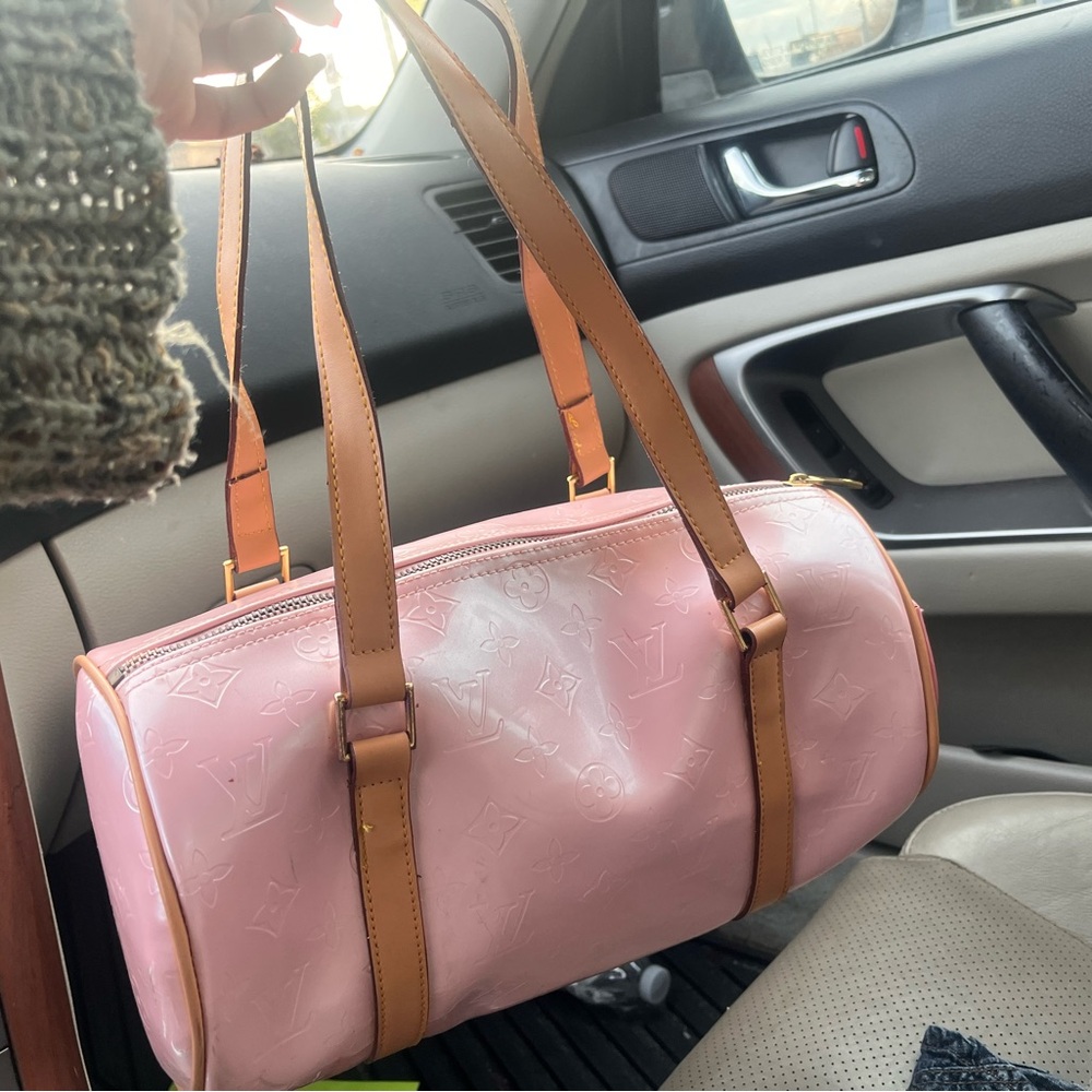 Louis Vuitton Pink Patent Vernis Barrel Shoulder Bag with Tan Straps